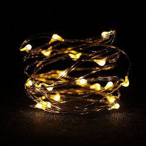 Fio de Luz Prata - Luz Amarela - 20 LEDs (A pilha)