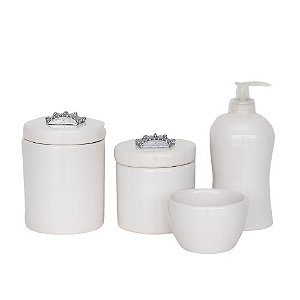 kit higiene de louça - Branco com coroa prata