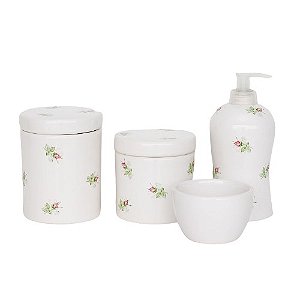 kit higiene de louça - Branco com rosas pequenas
