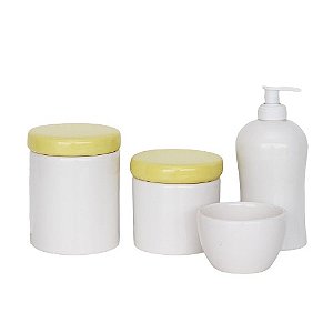 kit higiene de louça - Branco com tampa amarela