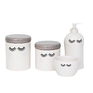 Kit Higiene de louça - Cílios com tampa cinza