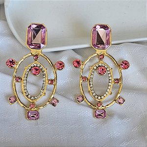 Brinco pedras rosa