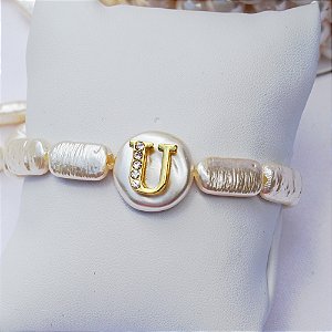 Pulseira letra U pérola