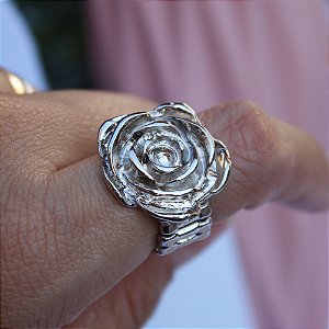 Anel ajustável flor prata