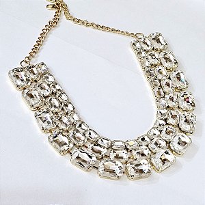 Maxi colar chatons dourado