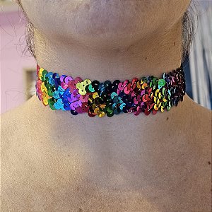 Choker flexível paetê colorido