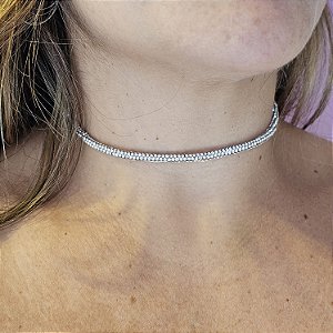 Choker rolinho brilho prata
