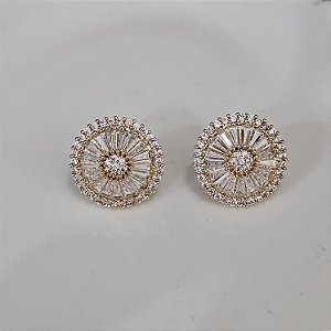Brinco pizza zircônia dourado