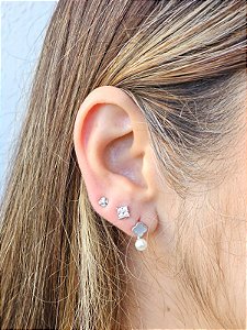 Trio brinco trevo prt pérola