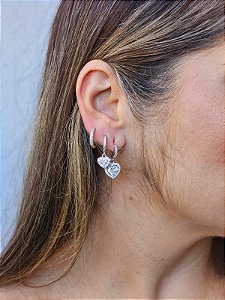 Trio de argolinhas coração prata