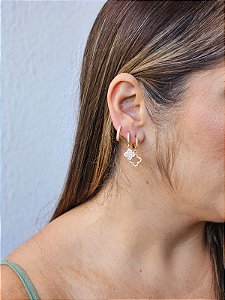 Trio de argolinhas trevo dourado