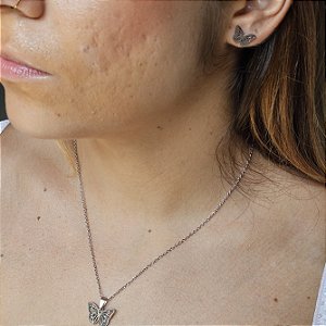 Conjunto Borboleta Mini Prata Aço Inoxidável