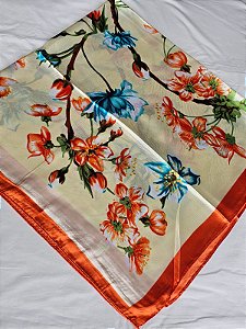 Lenço flores bege/laranja