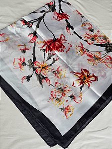Lenço flores bege/preto