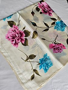 Lenço rosas rosa e azul