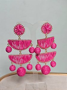 Brinco ráfia equilíbrio pink