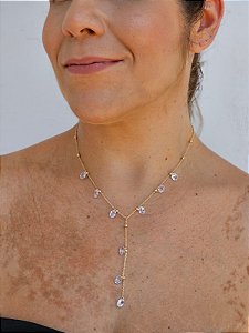 Gravatinha cristais dourada