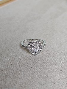 Anel coração cravejado prata cristal