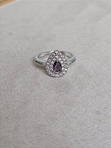 Anel gota cravejada roxo prata