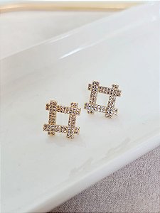 Brinco hashtag strass dourado