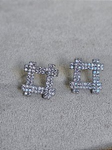 Brinco hashtag strass prata