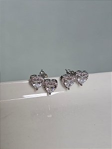 Brinco dois corações prata