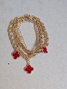 Trio pulseira trevo vermelha