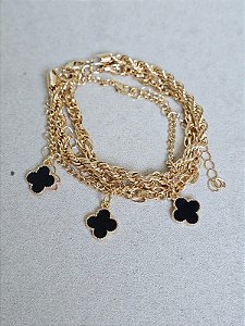 Trio pulseira trevo preta