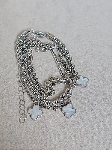 Trio pulseira trevo branca prata