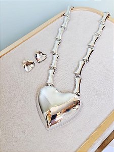 Conjunto maxi coração prata