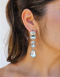 Brinco shine prata três camadas