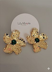 Brinco big flor miolo verde