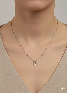 Colar inicial N corrente bolinha