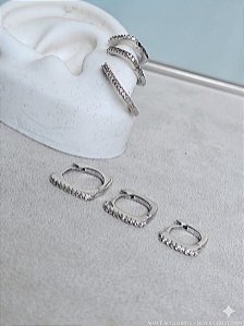 Trio de argola cravejada prata