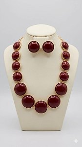 Conjunto colar e brinco marsala