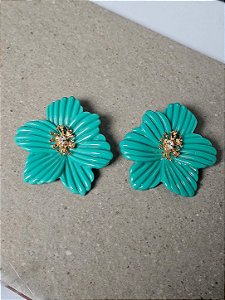 Brinco flor moça bonita azul
