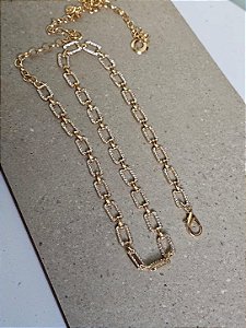 Cinto baguete strass dourado