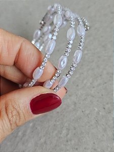 Pulseira voltas pérola prata