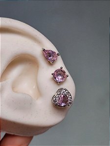 Trio de brinco três formas rosa