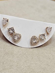 Trio de brinco três formas cristal