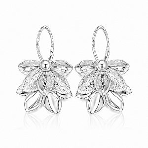 Brinco Flor Pétala Dupla Camada prata