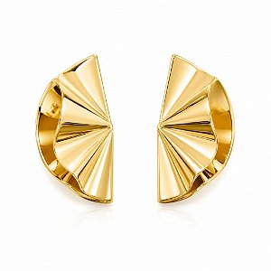 Brinco Plissado Meia Lua Dourado