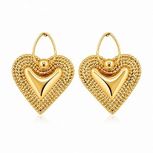 Brinco Coração Haste Dourado
