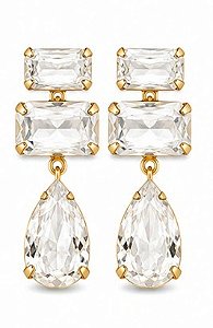 Brinco Longo retangular gota cristal festa