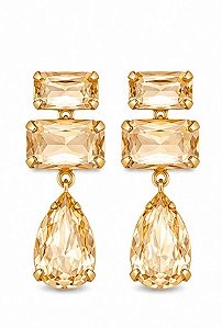 Brinco Longo retangular gota dourado festa