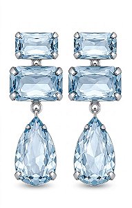 Brinco Longo retangular gota azul prata