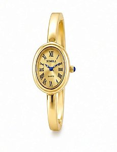 Relógio Bracelete Aço Dourado fundo dourado
