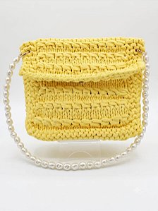 Bolsa de tricô amarela trama horizontal