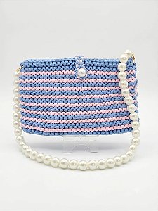 Bolsa de tricô azul e rosa