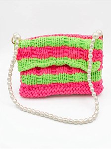 Bolsa de tricô verde e pink neon